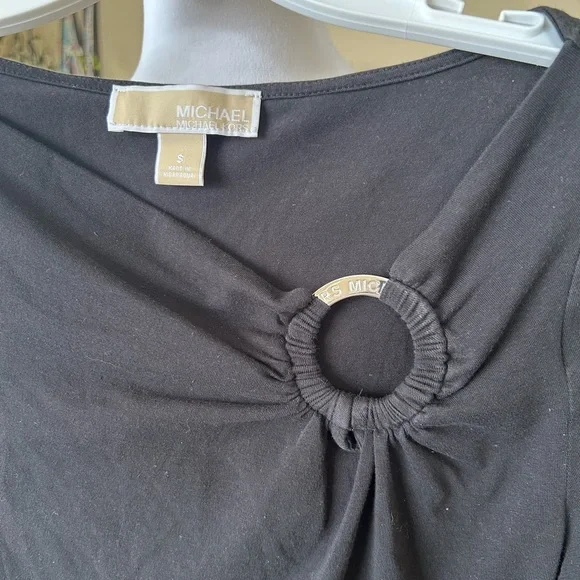 Black Women's Crew Neck 3/4 sleeve Top with Ring Detail - Picture 3 of 6